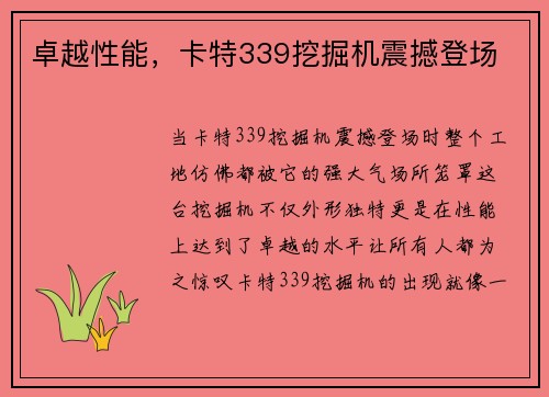 卓越性能，卡特339挖掘机震撼登场